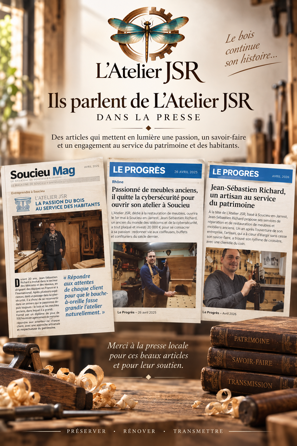 Revue de presse de L'Atelier JSR : articles de Soucieu Mag et du Progrès consacrés à Jean-Sébastien RICHARD et à son activité artisanale Revue de presse de L'Atelier JSR : articles de Soucieu Mag et du Progrès consacrés à Jean-Sébastien RICHARD et à son activité artisanale